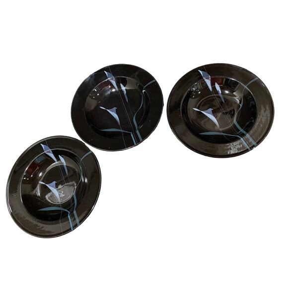 Mikasa Opus Black, Galleria, rimmed soup cereal bowls, 1985-2002 Set of 3 - Picture 1 of 10